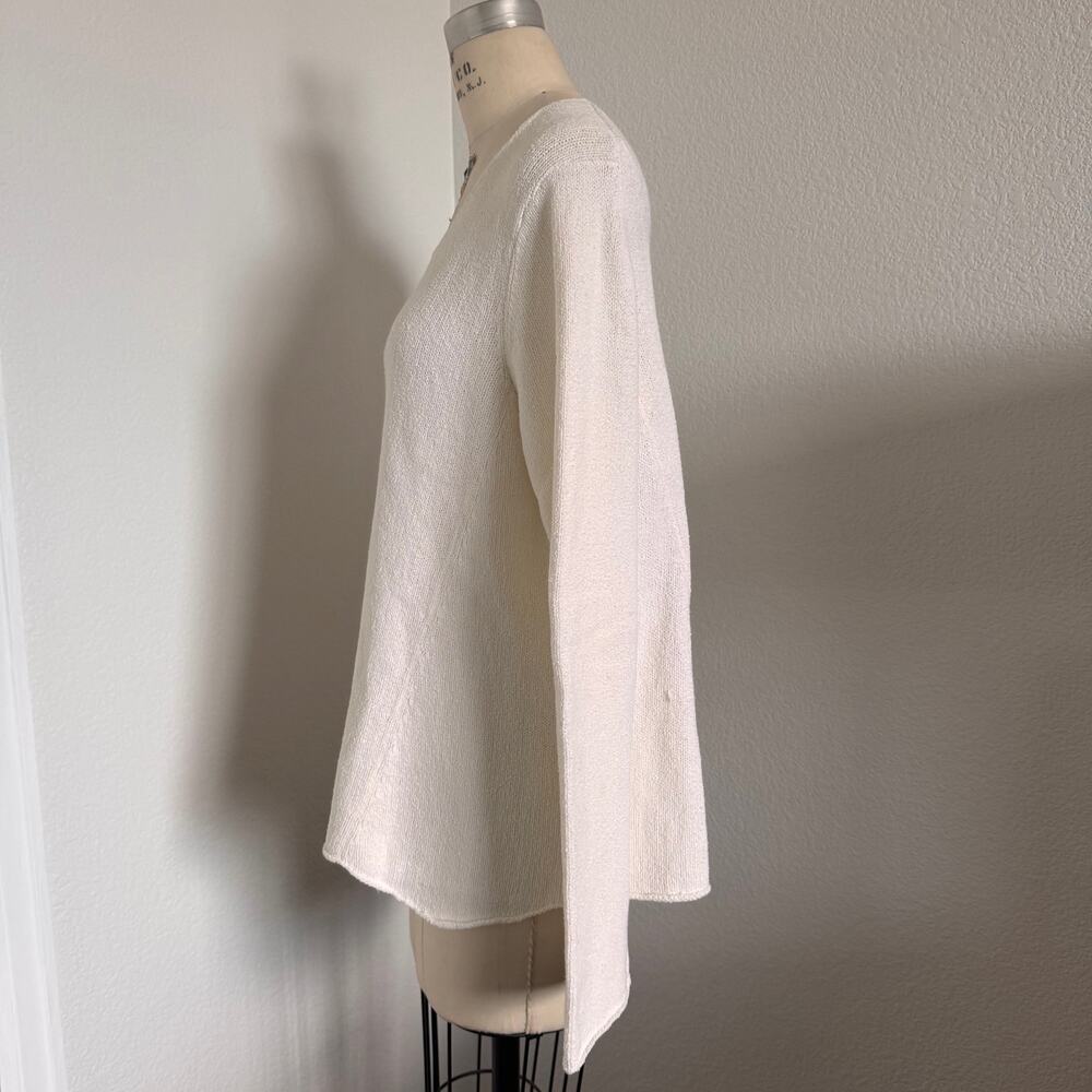 Eileen Fisher - Size L Ivory Textured Knit Sweater Scoop Neck Minimalist Luxury - Picture 4 of 13